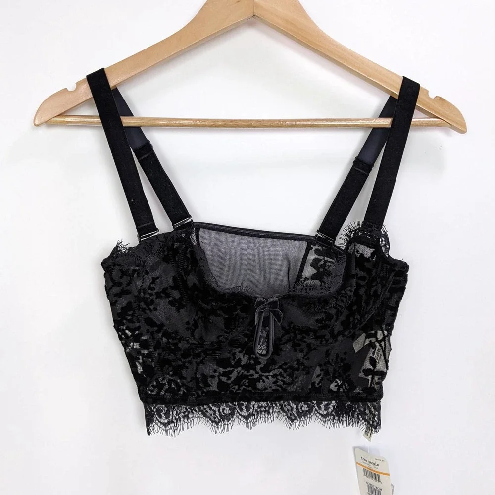 Free People Size S So Long Floral Velvet Sheer Mesh Lace Underwire Bra In Black - Picture 4 of 12